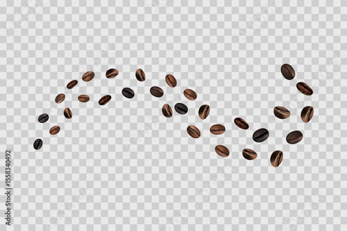 realistic coffee beans in transparent background