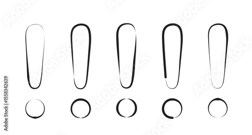 Exclamation symbol or sign set with five different strokes