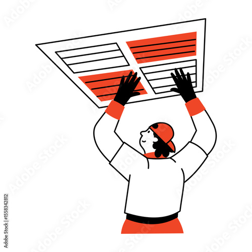 Hand drawn illustration depicting a character performing ventilation work 

