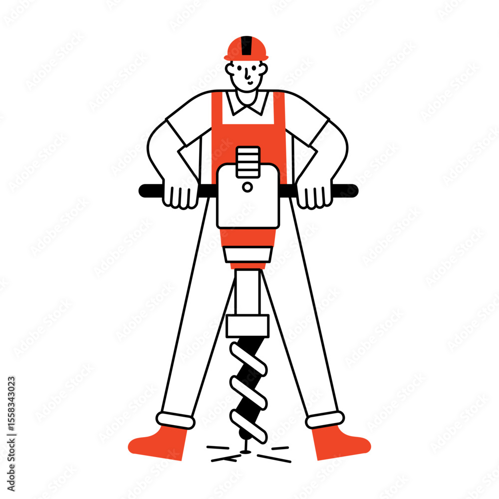 Obraz premium A sketchy style illustration showing a character using a jackhammer 