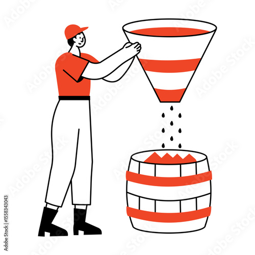 A drawing style illustration depicting a character managing filtration system
