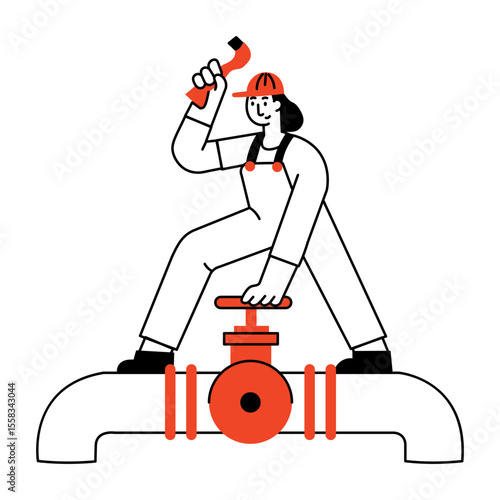 A sketchy style illustration showing a pipeline engineer inspecting pipes
