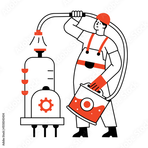 A hand drawn style illustration showing coolant filler 
