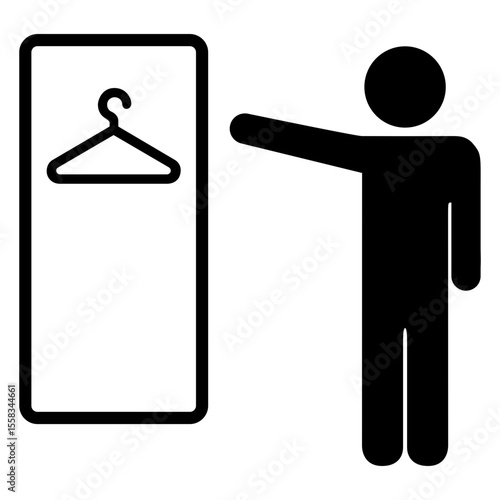 Icono vestuario de hombre. Silueta de hombre con armario y percha
