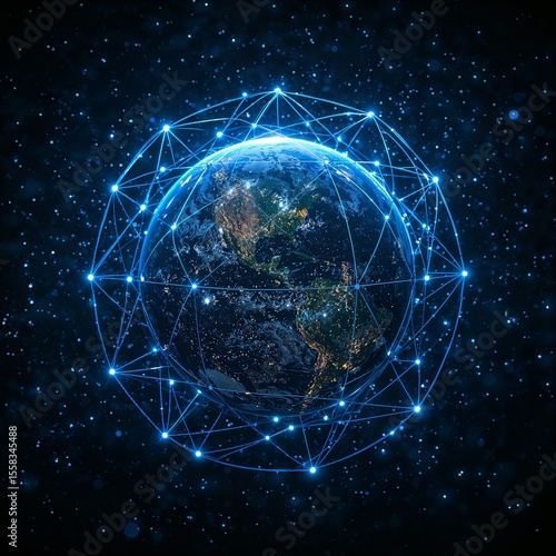 Global Digital Network Surrounding Planet Earth in Space