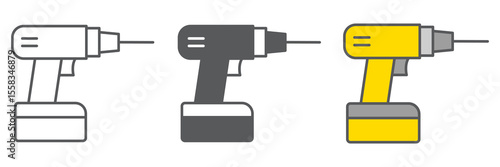 Drill icon collection, construction and industry, electric drill sign vector set graphics, editable stroke linear icon, eps 10