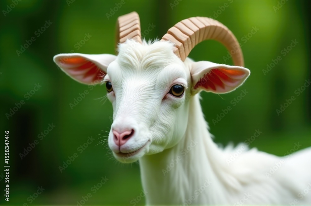 Close-up of a goat's face with prominent horns, suitable for use in animal-related or fantasy-themed contexts