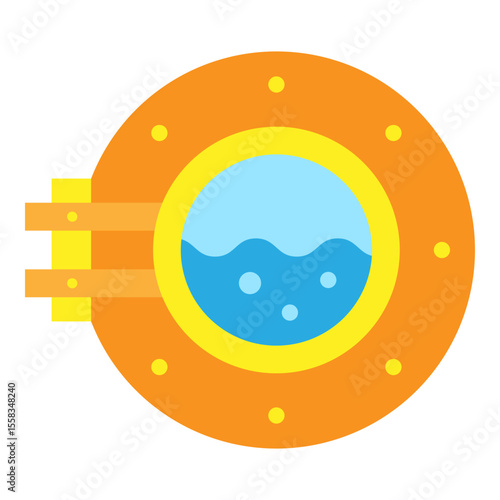 Cartoon Style Porthole with Water Inside Illustration