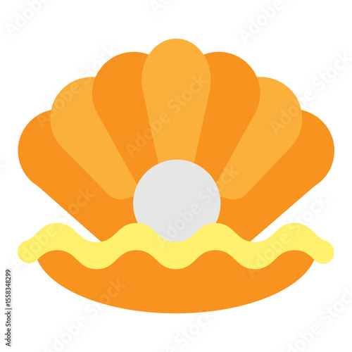 Clam Shell with Pearl Illustration Icon