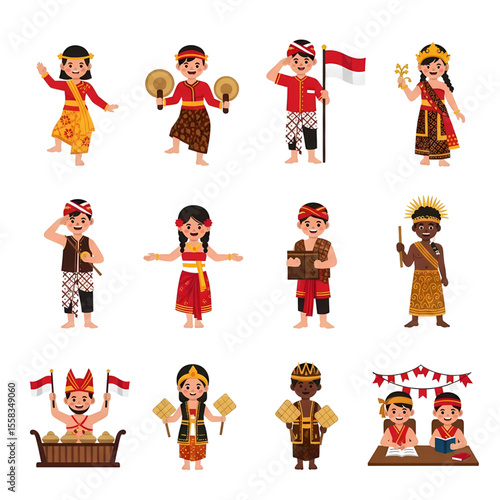 Diverse Indonesian Children in Traditional Costumes