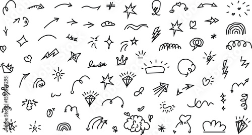 Collection of hand drawn doodle elements isolated on white page