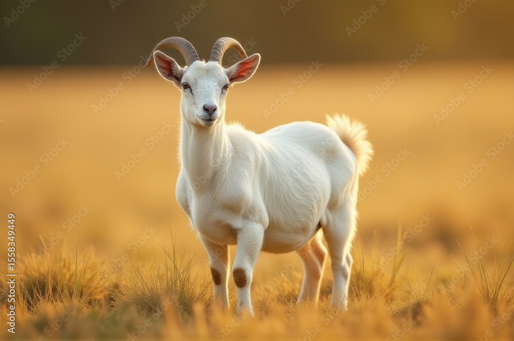 Obraz premium A goat stands in a field of tall grass