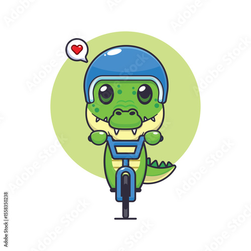 Cute crocodile mascot cartoon character illustration ride on bicycle