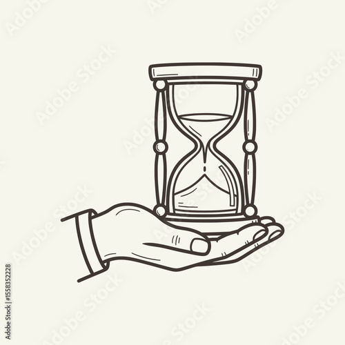 A hand holding an hourglass, symbolizing the passage of time, urgency, and the concept of deadlines, perfect for business or philosophical themes. Vector Illustration