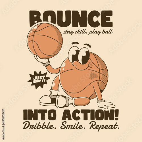 Cartoon Basketball Character Encouraging Action