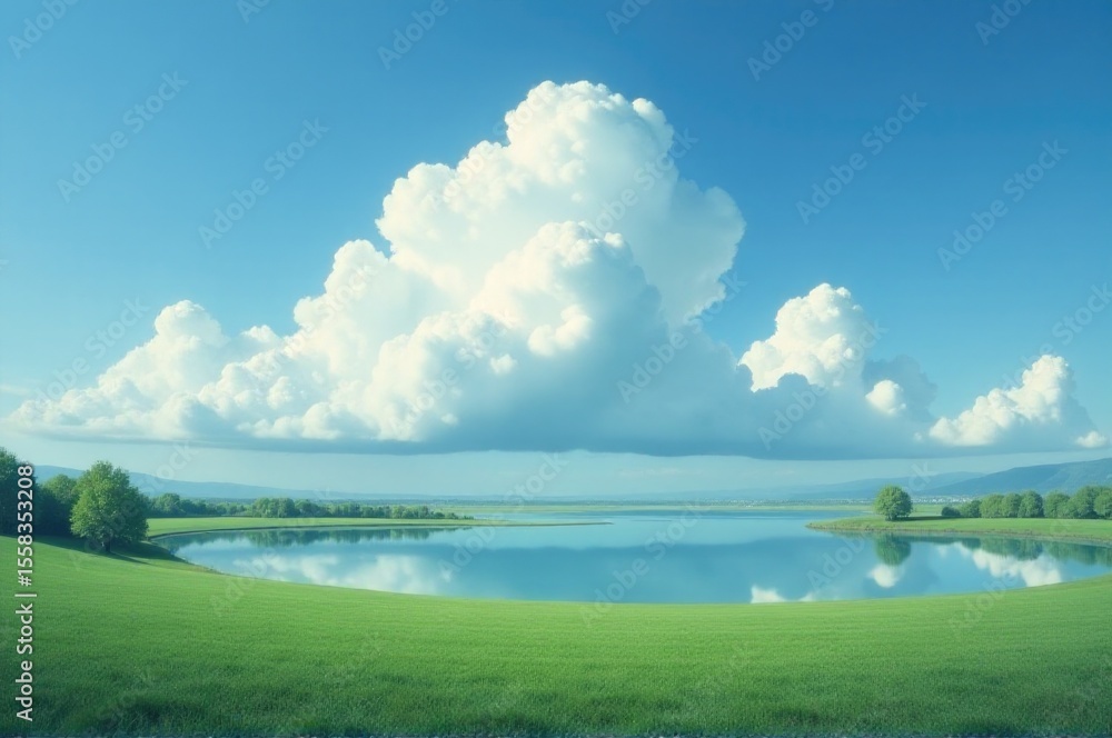 Obraz premium A serene landscape with a lake and surrounding environment, suitable for use as a background or illustration