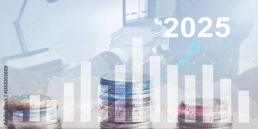 Obraz premium Financial background, economic growth 2025. Abstract background. Mixed Media