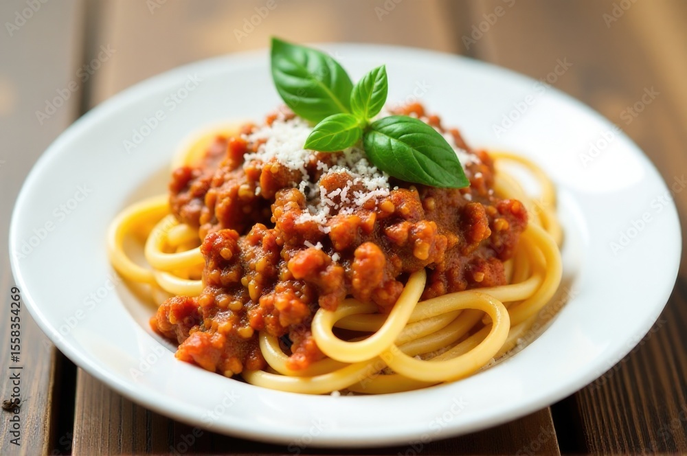 A plate of spaghetti served with tomato sauce A plate of spaghetti served with tomato sauce
