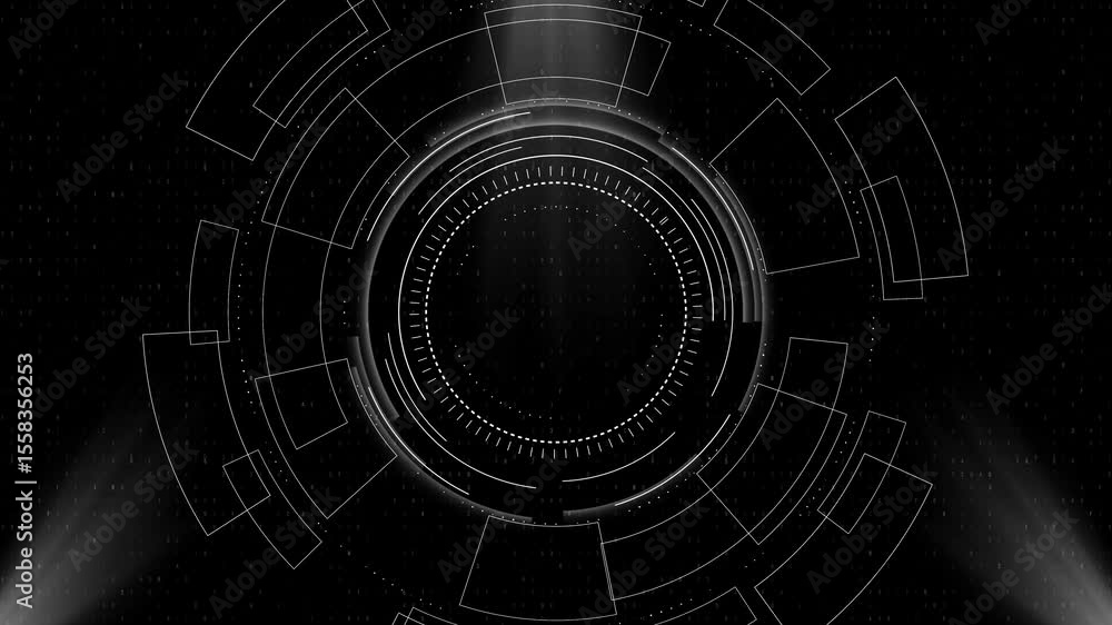 Futuristic brochures flyers placards dark blue background. Animation render HUD circle interfaces. Hi tech futuristic display. Hi tech dashboard. interface. 3D 4K metaverse hi-tech user interface