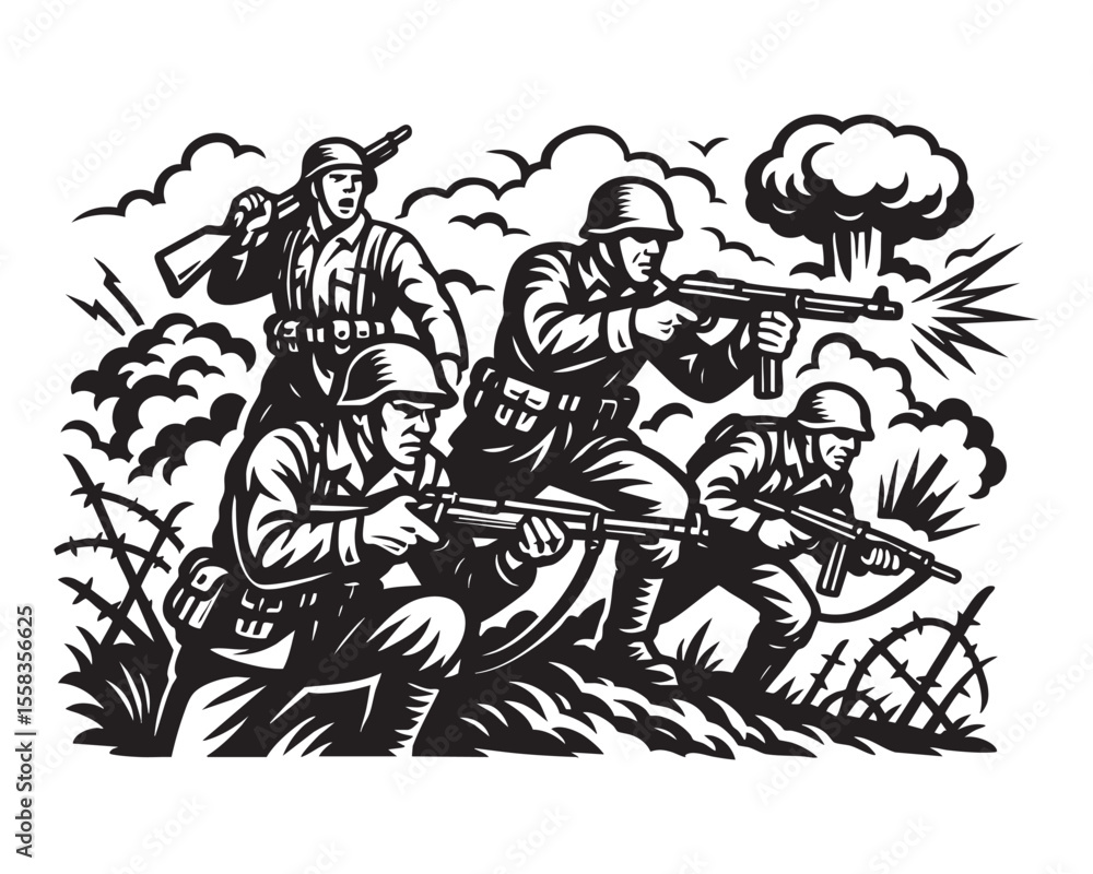 Fototapeta premium military Infantry Soldiers in Battle vector