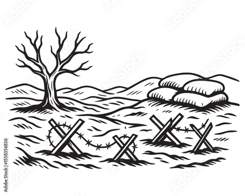 Barbed Wire Battlefield Scene vector