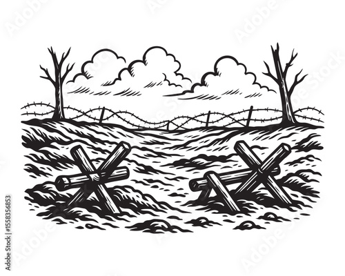 Barbed Wire Battlefield Scene vector