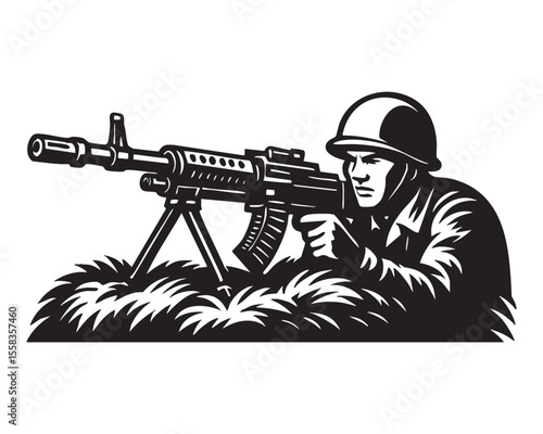 Soldier with Machine Gun Illustration vector