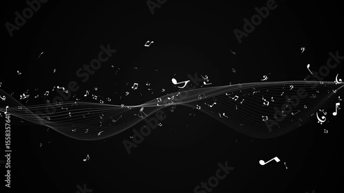 Elegant music notes concert event particle dust. notes animation background for music production lyric song from artists, concept writing music, background for related content 3D 4K