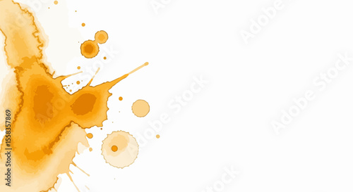 Dynamic Brown Liquid Splashes and Circular Stains on White Background