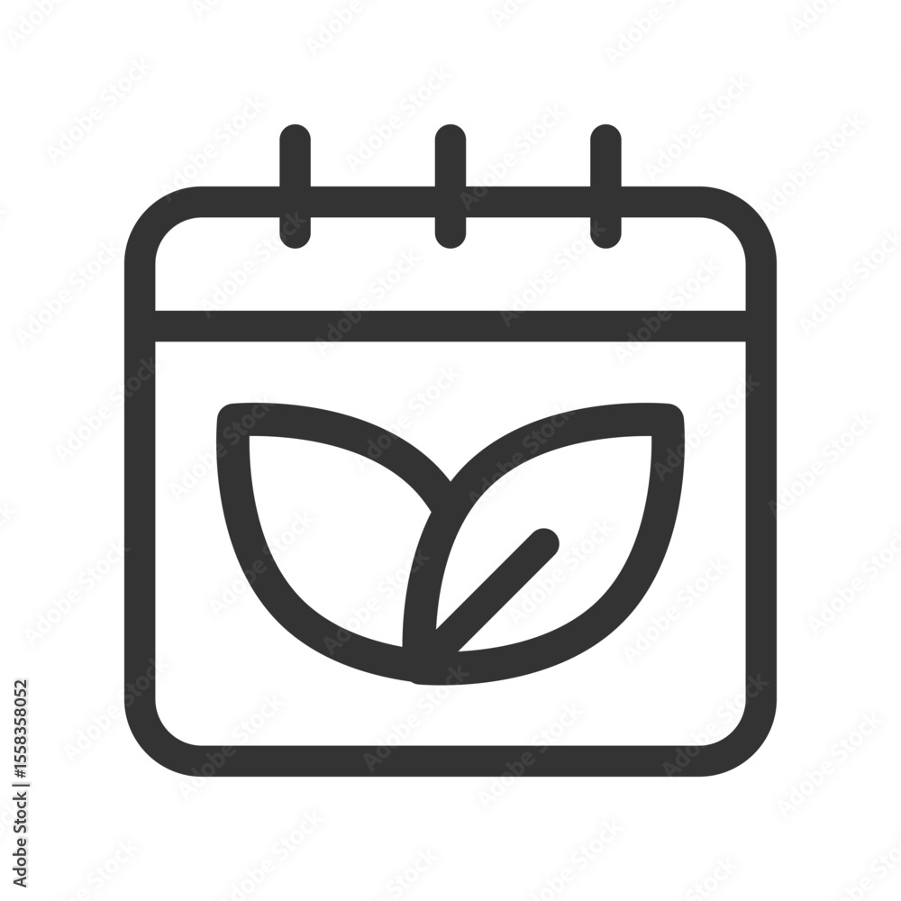Leaves on calendar page line ui icon. Scheduling eco friendly events. Environment care planning for month. Isolated vector outline symbol. Webdesign user interface element linear, pixel perfect Leaves on calendar page line ui icon. Scheduling eco friendly events. Environment care planning for month. Isolated vector outline symbol. Webdesign user interface element linear, pixel perfect