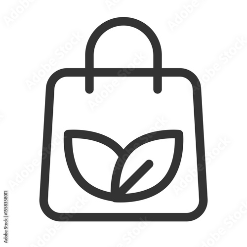 Eco bag line ui icon. Tote shopper with leaves print. Environmental friendly fashion. Minimalist accessory. Isolated vector outline symbol. Webdesign user interface element linear, pixel perfect