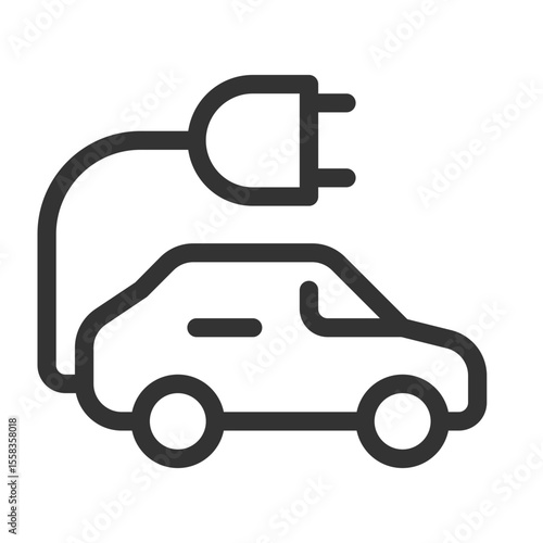 EV line ui icon. Car with plug using electricity to drive. Clean electric vehicle riding. Ecology care. Isolated vector outline symbol. Webdesign user interface element linear, pixel perfect