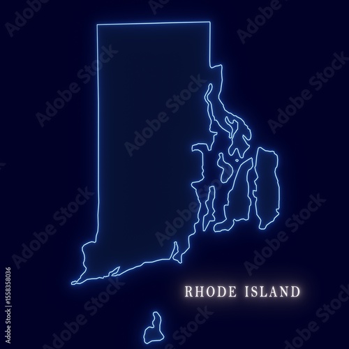 United States Rhode Island Abstract Futuristic Neon Map