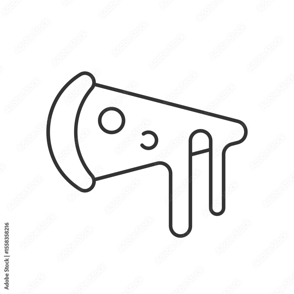 Fototapeta premium Pizza slice with melted cheese line icon. Delicious fast food snack. Popular dish of Italian cuisine. Tasty lunch. Isolated vector illustration. Outline symbol. Simple linear drawing. Editable stroke