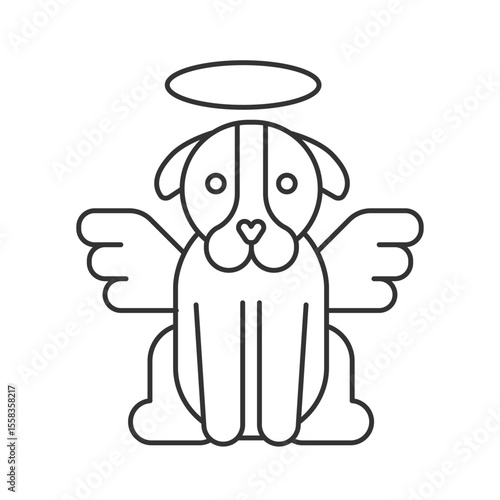 Dog on heave line icon. Canine pet with angel wings and halo. Loss of beloved animal companion. Sweet memory. Isolated vector illustration. Outline symbol. Simple linear drawing. Editable stroke
