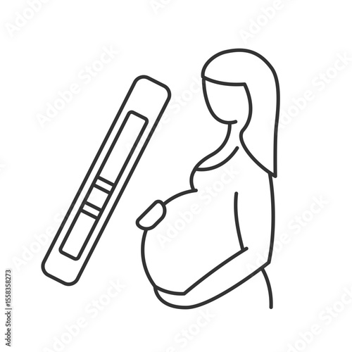 Pregnancy test line icon. Woman expectant with large belly. Waiting for giving birth. Maternity healthcare. Isolated vector illustration. Outline symbol. Simple linear drawing. Editable stroke