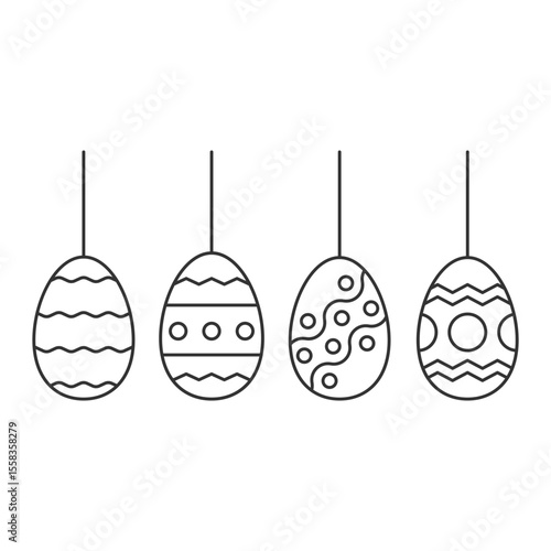 Dyed Easter eggs collection line icon. Spring Christian holiday decor. Keeping ancient traditions. Happy holiday. Isolated vector illustration. Outline symbol. Simple linear drawing. Editable stroke