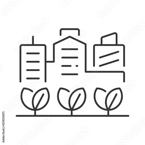 Urban gardening line icon. Planting trees in city environment. Nature area development in megapolis. Ecology. Isolated vector illustration. Outline symbol. Simple linear drawing. Editable stroke