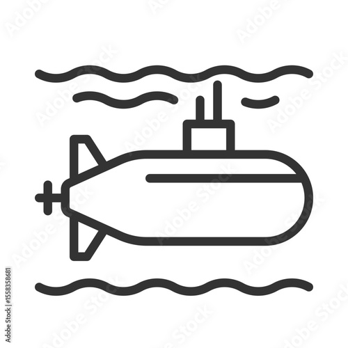 Submarine pixel perfect line icon. Watercraft capable of independent operation underwater. Maritime transport. Isolated vector illustration. Outline symbol. Simple linear drawing. Editable stroke