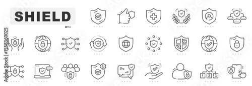 Shield line icons. Protection, security, defense, guard etc. Editable stroke