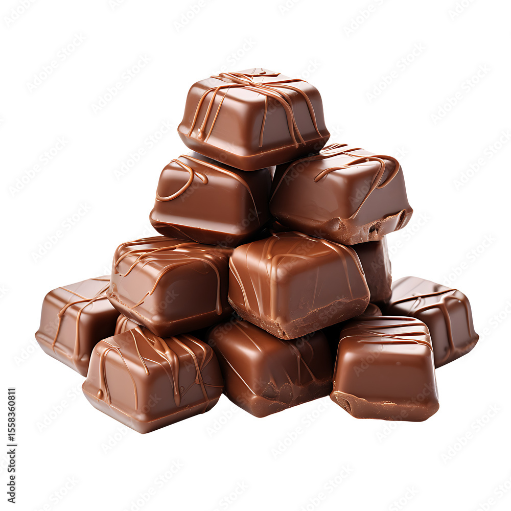 Obraz premium Chocolate praline candies stack isolated on transparent background
