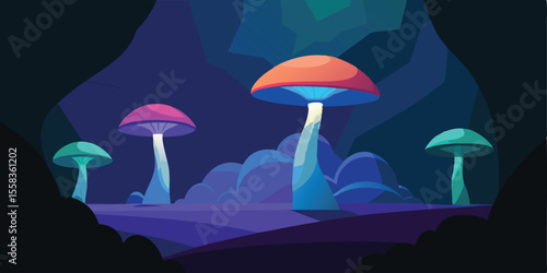Enchanted Glowing Mushrooms in a Mystical Cave Fantasy Art