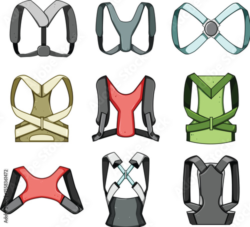 back posture corrector set cartoon vector illustration