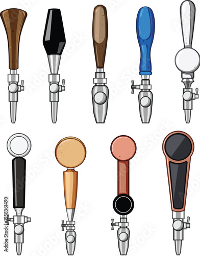 beer tap handle set cartoon vector illustration