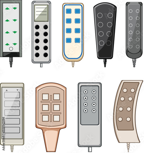 medical bed control set cartoon vector illustration