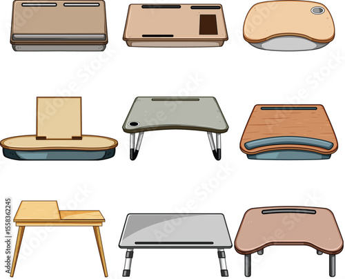 portable lap desk set cartoon vector illustration