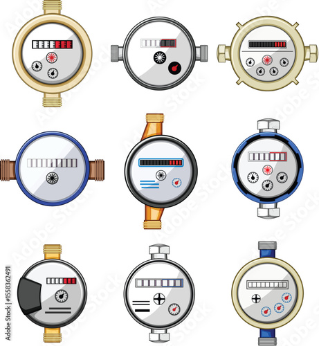 water meter set cartoon vector illustration