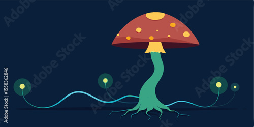 Enchanted Mushroom A Fantasy Illustration of Glowing Mycelium Network