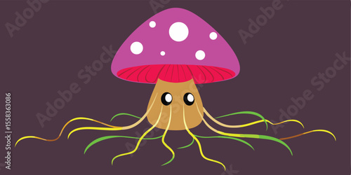 Adorable Purple Mushroom Illustration Whimsical Fungi Art