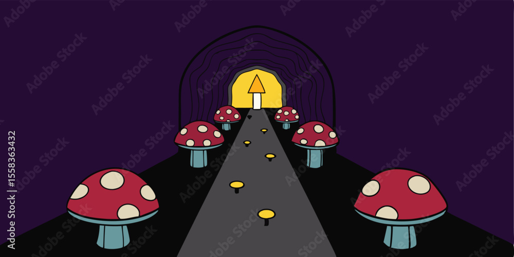 Obraz premium Enchanted Mushroom Pathway A Journey Through a Mystical Tunnel